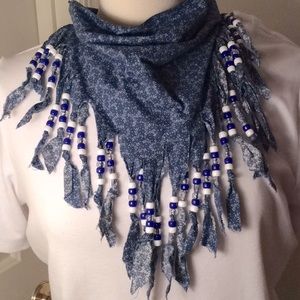 Vintage Blue Western Beaded Bandana